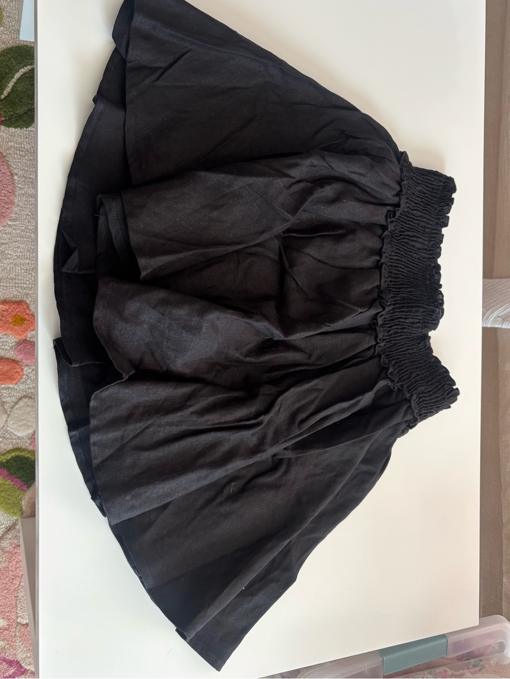 white birch Black Linen Smocked Waist Skort
